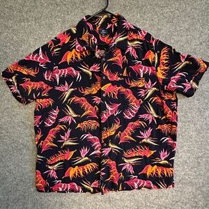 George Hawaiian Shirt Mens Sz 3XL 100% Rayon Pink Orange Tropical Casual